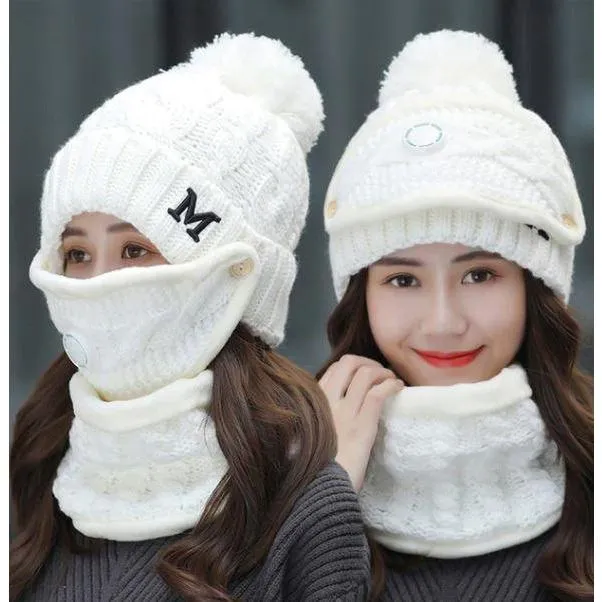 Women Knitted Beanie Set- Scarf, Mask, Winter Set