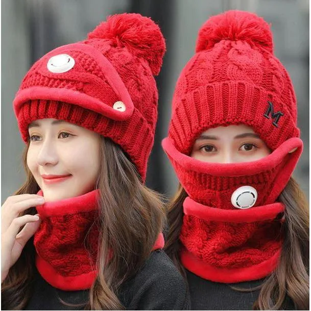 Women Knitted Beanie Set- Scarf, Mask, Winter Set