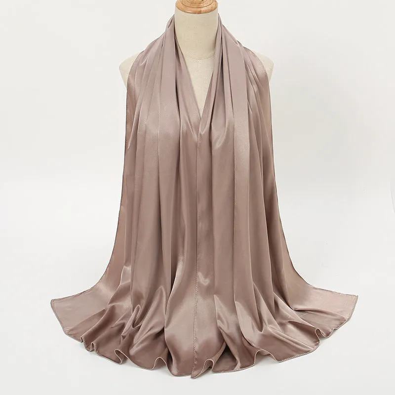 Women's Elegant Pure Color Pearl Satin Scarf