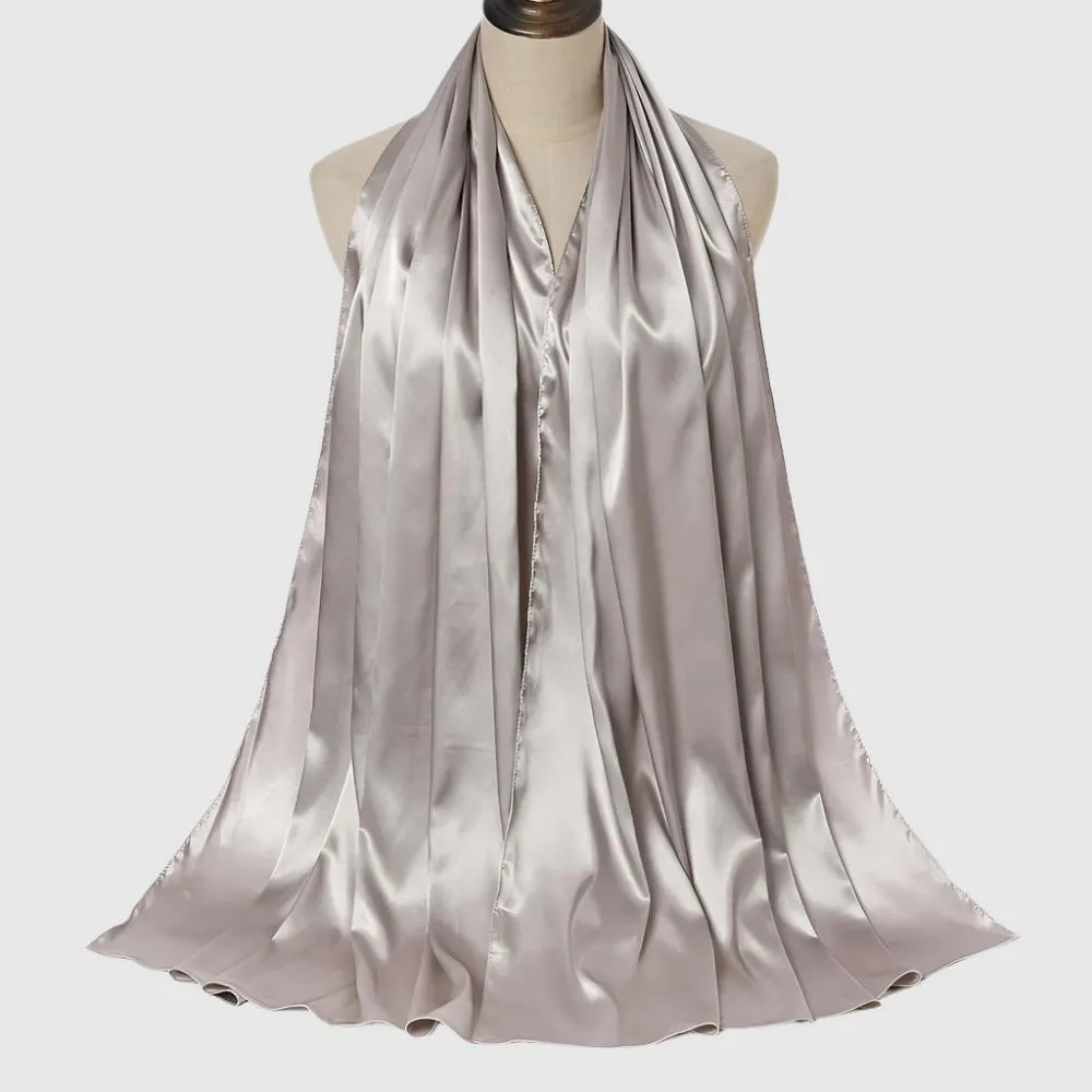 Women's Elegant Pure Color Pearl Satin Scarf