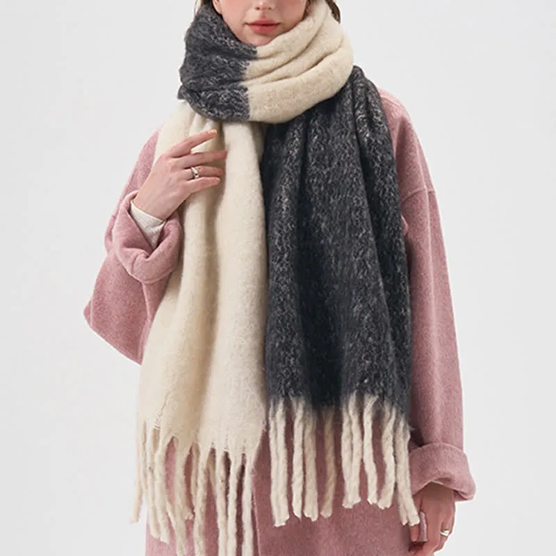 Women's Winter Simple Two-Tone Fringe Scarf